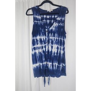 C&C California Women's Blue Tie-Dye V-Neck Button Front Sleeveless Tank Top‎ M